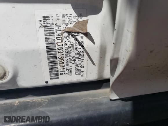 ✅ 2001 Honda CR-V EX • VIN: JHLRD17631S027116 • Lot: 67655854. Wystawiony na Copart z przebiegiem 186 492 mil. Bezpłatny archiwum sprzedaży aukcyjnych z USA i szczegółowy raport historii pojazdu na DreamBid. Zdjęcie 12.