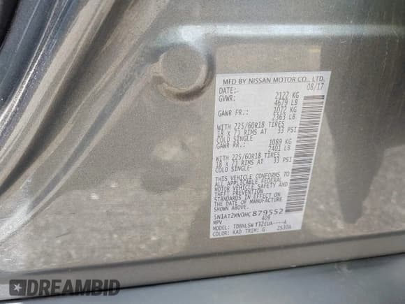 ✅ 2017 Nissan Rogue SL • VIN: 5N1AT2MV0HC879552 • Lot: 42242389. Listed on IAAI with 112,944 mi. Free auction sales archive from the USA and detailed vehicle history report at DreamBid. Image 9.