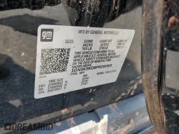 ✅ 2023 Chevrolet Tahoe Premier • VIN: 1GNSKSKD8PR295909 • Лот: 62391335. Опубликован ранее на Copart с пробегом 47 980 миль. Бесплатный доступ к архиву аукционных продаж из США и подробный отчёт об истории автомобиля на DreamBid. Изображение 13.