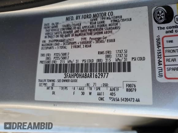 ✅ 2010 Ford Fusion SE • VIN: 3FAHP0HA8AR162977 • Lot: 89566215. Wystawiony na Copart z przebiegiem 129 854 mil. Bezpłatny archiwum sprzedaży aukcyjnych z USA i szczegółowy raport historii pojazdu na DreamBid. Zdjęcie 13.