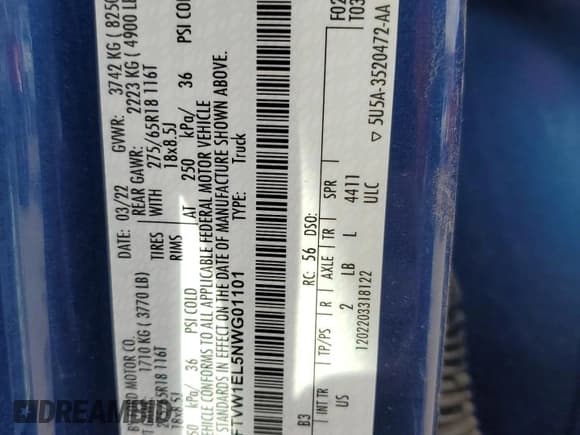 ✅ 2022 Ford F-150 Lightning Pro • VIN: 1FTVW1EL5NWG01101 • Lot: 48802534. Listed on Copart with 12,294 mi. Free auction sales archive from the USA and detailed vehicle history report at DreamBid. Image 13.