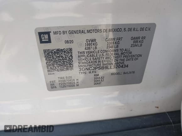 ✅ 2020 Chevrolet Trax LT • VIN: 3GNCJPSB9LL320434 • Lot: 42697879. Wystawiony na IAAI z przebiegiem 30 679 mil. Bezpłatny archiwum sprzedaży aukcyjnych z USA i szczegółowy raport historii pojazdu na DreamBid. Zdjęcie 9.