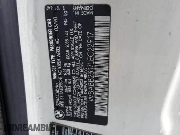 1990 BMW 3 Series z VIN WBABB2317LEC22917, wystawiony jako Copart lot #85798864 z przebiegiem 123 550 mil mil oraz Czysty tytuł • Clean title. Historia ofert i sprzedaży dostępna na DreamBid. Obrazek 12.