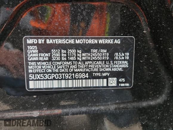 ✅ 2026 BMW X3 30 xDrive • VIN: 5UX53GP03T9216984 • Lot: 93706655. Wystawiony na Copart z przebiegiem 3 938 mil. Bezpłatny archiwum sprzedaży aukcyjnych z USA i szczegółowy raport historii pojazdu na DreamBid. Zdjęcie 12.