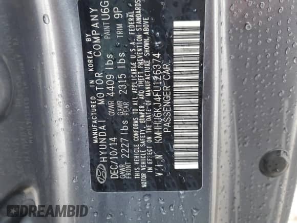 2015 Hyundai Genesis Coupe Ultimate с VIN KMHHU6KJ4FU126374, выставлен на аукционе Copart как лот 41978825 с пробегом Не указан миль и Списание • Salvage title. История ставок и продаж доступна на DreamBid. Изображение 12.