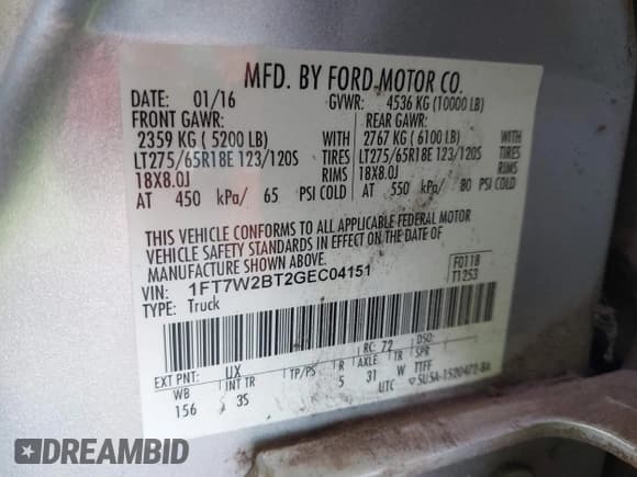 ✅ 2016 Ford F-250 Lariat • VIN: 1FT7W2BT2GEC04151 • Lot: 43303090. Listed on IAAI with 195,355 mi. Free auction sales archive from the USA and detailed vehicle history report at DreamBid. Image 9.