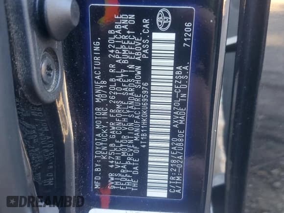 ✅ 2019 Toyota Camry LE • VIN: 4T1B11HK0KU695976 • Лот: 86900495. Опубликован ранее на Copart с пробегом 174 420 миль. Бесплатный доступ к архиву аукционных продаж из США и подробный отчёт об истории автомобиля на DreamBid. Изображение 12.