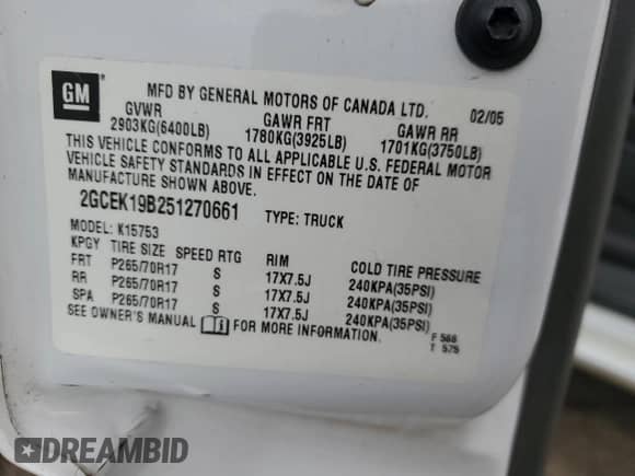 2005 Chevrolet Silverado 1500 Z71 with VIN 2GCEK19B251270661, listed as a Copart auction lot 81614315 with 134,337 mi miles and Salvage title. Bid and sale history available at DreamBid. Image 12.