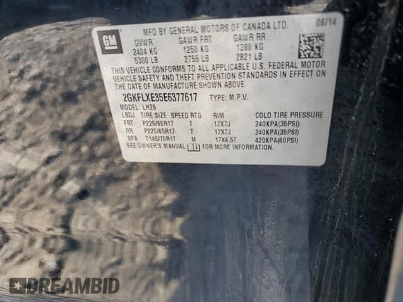 ✅ 2014 GMC Terrain SLT • VIN: 2GKFLXE35E6377617 • Лот: 85114605. Опубликован ранее на Copart с пробегом 123 726 миль. Бесплатный доступ к архиву аукционных продаж из США и подробный отчёт об истории автомобиля на DreamBid. Изображение 13.