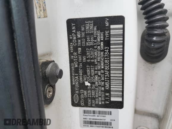 2014 Hyundai Tucson GLS z VIN KM8JT3AF8EU817843, wystawiony jako Copart lot #72648824 z przebiegiem 119 134 mil mil oraz Szkoda całkowita • Salvage title. Historia ofert i sprzedaży dostępna na DreamBid. Obrazek 13.