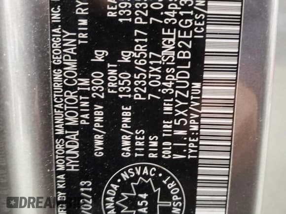 ✅ 2014 Hyundai Santa Fe • VIN: 5XYZUDLB2EG133473 • Lot: 85086115. Listed on Copart with 160,258 mi. Free auction sales archive from the USA and detailed vehicle history report at DreamBid. Image 13.