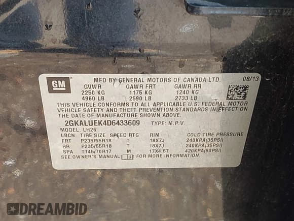 ✅ 2013 GMC Terrain SLT • VIN: 2GKALUEK4D6433609 • Лот: 42941553. Опубликован ранее на IAAI с пробегом 95 892 миль. Бесплатный доступ к архиву аукционных продаж из США и подробный отчёт об истории автомобиля на DreamBid. Изображение 9.