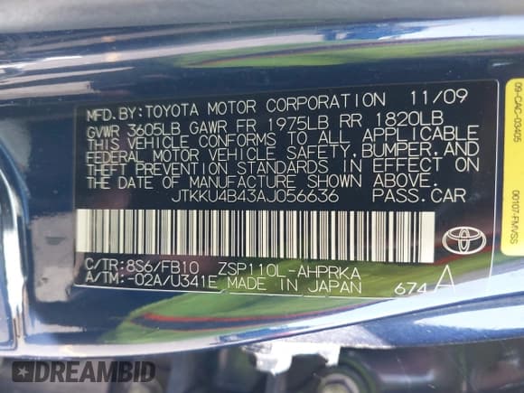 ✅ 2010 Scion xD • VIN: JTKKU4B43AJ056636 • Lot: 42375522. Listed on IAAI with 164,589 mi. Free auction sales archive from the USA and detailed vehicle history report at DreamBid. Image 9.