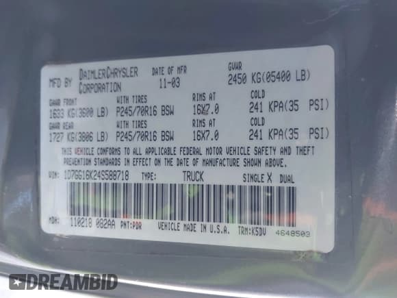 ✅ 2004 Dodge Dakota • VIN: 1D7GG16K24S588718 • Lot: 41552216. Wystawiony na IAAI z przebiegiem 140 653 mil. Bezpłatny archiwum sprzedaży aukcyjnych z USA i szczegółowy raport historii pojazdu na DreamBid. Zdjęcie 9.