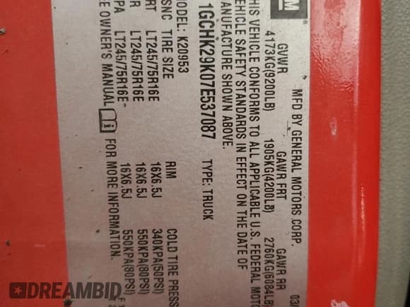 ✅ 2007 Chevrolet Silverado 2500HD Work Truck • VIN: 1GCHK29K07E537087 • Лот: 79257954. Опубликован ранее на Copart с пробегом Не указан. Бесплатный доступ к архиву аукционных продаж из США и подробный отчёт об истории автомобиля на DreamBid. Изображение 12.