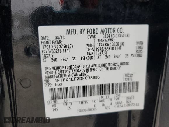 ✅ 2013 Ford F-150 XL • VIN: 1FTFX1EF2DFC38086 • Lot: 42149595. Wystawiony na Copart z przebiegiem 95 232 mil. Bezpłatny archiwum sprzedaży aukcyjnych z USA i szczegółowy raport historii pojazdu na DreamBid. Zdjęcie 12.