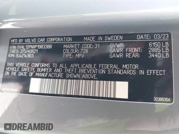 ✅ 2023 Volvo XC90 Plus • VIN: YV4L12PNXP1983388 • Lot: 41310594. Listed on IAAI with 17,780 mi. Free auction sales archive from the USA and detailed vehicle history report at DreamBid. Image 9.
