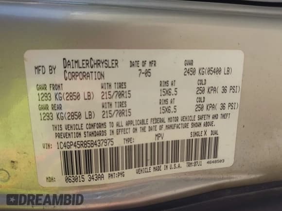 ✅ 2005 Chrysler Town & Country • VIN: 1C4GP45R85B437975 • Лот: 42694204. Опубликован ранее на IAAI с пробегом 230 901 миль. Бесплатный доступ к архиву аукционных продаж из США и подробный отчёт об истории автомобиля на DreamBid. Изображение 9.