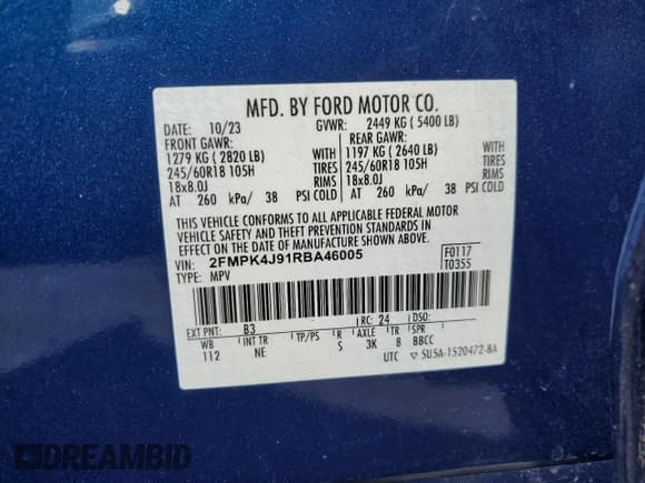 ✅ 2024 Ford Edge SEL • VIN: 2FMPK4J91RBA46005 • Lot: 70321775. Listed on Copart with 20,153 mi. Free auction sales archive from the USA and detailed vehicle history report at DreamBid. Image 13.