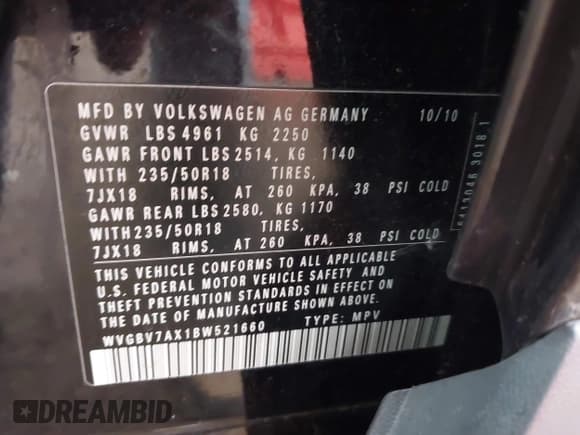 ✅ 2011 Volkswagen Tiguan S • VIN: WVGBV7AX1BW521660 • Lot: 43797872. Listed on IAAI with 143,107 mi. Free auction sales archive from the USA and detailed vehicle history report at DreamBid. Image 9.