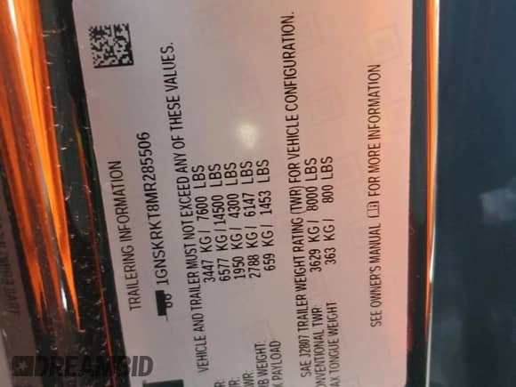 2021 Chevrolet Tahoe RST z VIN 1GNSKRKT8MR285506, wystawiony jako Copart lot #43118385 z przebiegiem 84 201 mil mil oraz Szkoda całkowita • Salvage title. Historia ofert i sprzedaży dostępna na DreamBid. Obrazek 14.