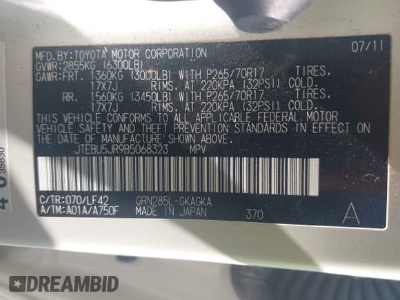 ✅ 2011 Toyota 4Runner Trail • VIN: JTEBU5JR9B5068323 • Лот: 42574394. Опубликован ранее на IAAI с пробегом 236 416 миль. Бесплатный доступ к архиву аукционных продаж из США и подробный отчёт об истории автомобиля на DreamBid. Изображение 9.