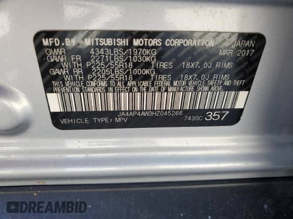 2017 Mitsubishi Outlander SEL z VIN JA4AP4AW3HZ045266, wystawiony jako Copart lot #51518255 z przebiegiem 95 371 mil mil oraz Szkoda całkowita • Salvage title. Historia ofert i sprzedaży dostępna na DreamBid. Obrazek 16.