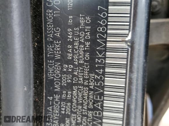 ✅ 2003 BMW 3 Series 330i • VIN: WBAEV53413KM28667 • Lot: 90370275. Listed on Copart with Not provided. Free auction sales archive from the USA and detailed vehicle history report at DreamBid. Image 12.