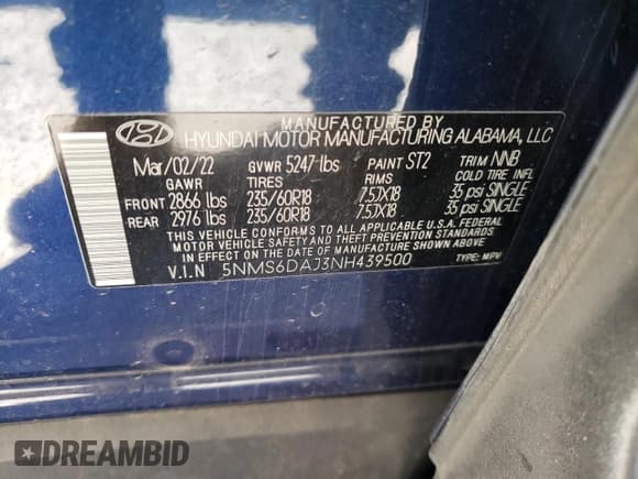 ✅ 2022 Hyundai Santa Fe XRT • VIN: 5NMS6DAJ3NH439500 • Lot: 40896654. Wystawiony na Copart z przebiegiem 15 773 mil. Bezpłatny archiwum sprzedaży aukcyjnych z USA i szczegółowy raport historii pojazdu na DreamBid. Zdjęcie 13.