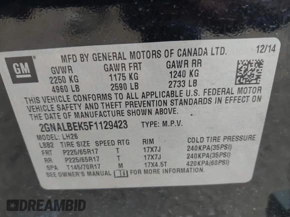 ✅ 2015 Chevrolet Equinox LT • VIN: 2GNALBEK5F1129423 • Лот: 43060593. Опубликован ранее на IAAI с пробегом 150 752 миль. Бесплатный доступ к архиву аукционных продаж из США и подробный отчёт об истории автомобиля на DreamBid. Изображение 9.