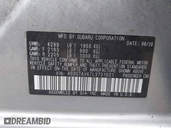 2020 Subaru Impreza Premium z VIN 4S3GTAV67L3731021, wystawiony jako IAAI lot #43383110 z przebiegiem 66 930 mil mil oraz . Historia ofert i sprzedaży dostępna na DreamBid. Obrazek 9.