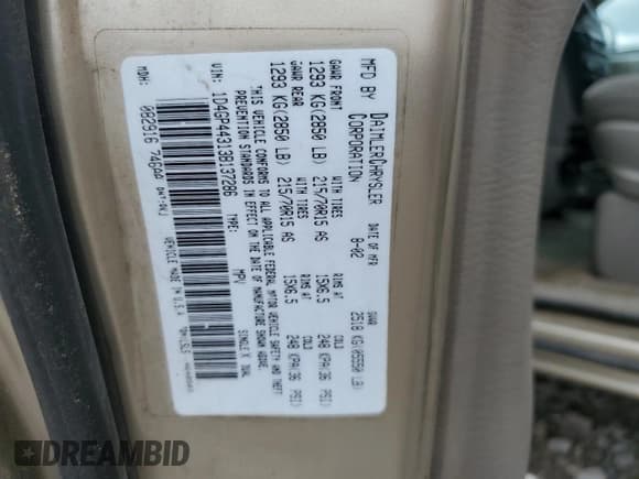 ✅ 2003 Dodge Caravan Sport • VIN: 1D4GP44313B137286 • Lot: 67667285. Listed on Copart with 119,029 mi. Free auction sales archive from the USA and detailed vehicle history report at DreamBid. Image 13.