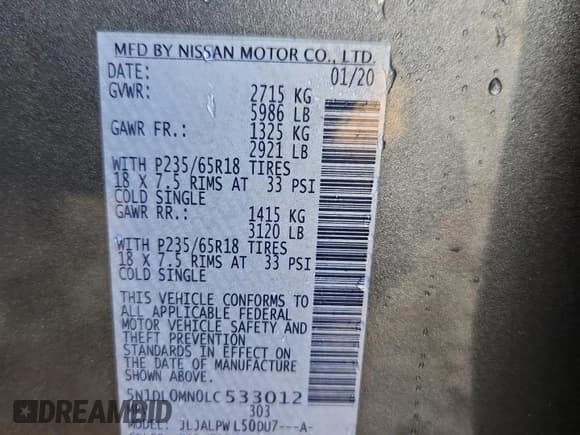 ✅ 2020 Infiniti QX60 Luxe • VIN: 5N1DL0MN0LC533012 • Lot: 85383715. Wystawiony na Copart z przebiegiem 97 027 mil. Bezpłatny archiwum sprzedaży aukcyjnych z USA i szczegółowy raport historii pojazdu na DreamBid. Zdjęcie 13.