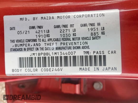 ✅ 2021 Mazda 3 Select • VIN: JM1BPBBL1M1344007 • Lot: 60513155. Wystawiony na Copart z przebiegiem 29 571 mil. Bezpłatny archiwum sprzedaży aukcyjnych z USA i szczegółowy raport historii pojazdu na DreamBid. Zdjęcie 12.