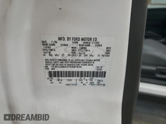 ✅ 2007 Ford Escape Hybrid • VIN: 1FMCU49HX7KB87839 • Лот: 55582035. Опубликован ранее на Copart с пробегом 138 911 миль. Бесплатный доступ к архиву аукционных продаж из США и подробный отчёт об истории автомобиля на DreamBid. Изображение 13.