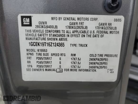 2006 Chevrolet Silverado 1500 LT2 z VIN 1GCEK19T16Z124365, wystawiony jako Copart lot #85999704 z przebiegiem Nie podano mil oraz Szkoda całkowita • Salvage title. Historia ofert i sprzedaży dostępna na DreamBid. Obrazek 12.