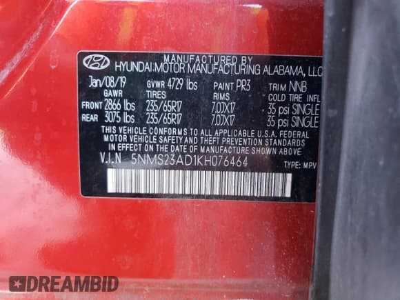 ✅ 2019 Hyundai Santa Fe SE • VIN: 5NMS23AD1KH076464 • Lot: 42567583. Wystawiony na Copart z przebiegiem 60 747 mil. Bezpłatny archiwum sprzedaży aukcyjnych z USA i szczegółowy raport historii pojazdu na DreamBid. Zdjęcie 14.
