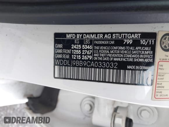 ✅ 2012 Mercedes-Benz CLS 550 • VIN: WDDLJ9BB9CA033032 • Lot: 43515865. Listed on IAAI with 85,251 mi. Free auction sales archive from the USA and detailed vehicle history report at DreamBid. Image 9.