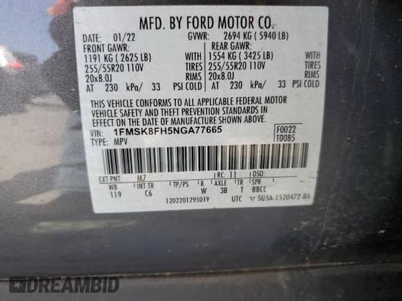 2022 Ford Explorer Limited z VIN 1FMSK8FH5NGA77665, wystawiony jako Copart lot #67966475 z przebiegiem Nie podano mil oraz Szkoda całkowita • Salvage title. Historia ofert i sprzedaży dostępna na DreamBid. Obrazek 13.