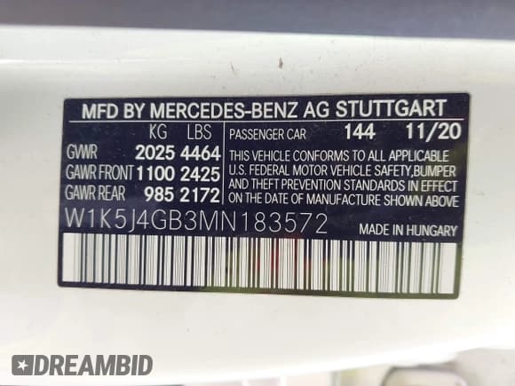 ✅ 2021 Mercedes-Benz CLA 250 • VIN: W1K5J4GB3MN183572 • Lot: 42218522. Listed on IAAI with 80,560 mi. Free auction sales archive from the USA and detailed vehicle history report at DreamBid. Image 9.