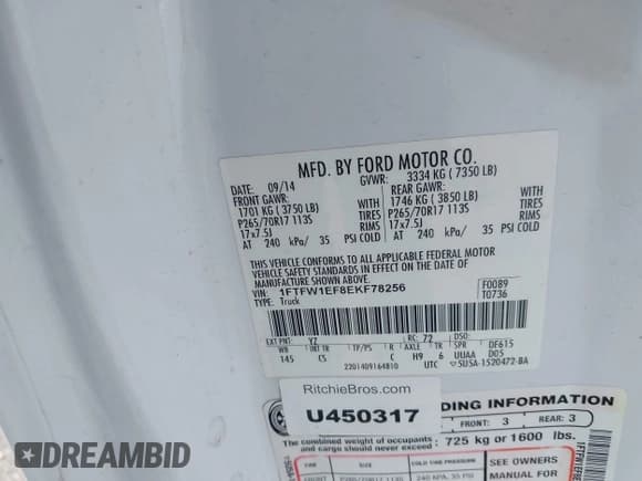 ✅ 2014 Ford F-150 XL • VIN: 1FTFW1EF8EKF78256 • Лот: 42485237. Опубликован ранее на IAAI с пробегом 259 155 миль. Бесплатный доступ к архиву аукционных продаж из США и подробный отчёт об истории автомобиля на DreamBid. Изображение 9.