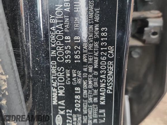 ✅ 2013 Kia Rio EX • VIN: KNADN5A30D6213183 • Lot: 91811335. Listed on Copart with 95,174 mi. Free auction sales archive from the USA and detailed vehicle history report at DreamBid. Image 12.