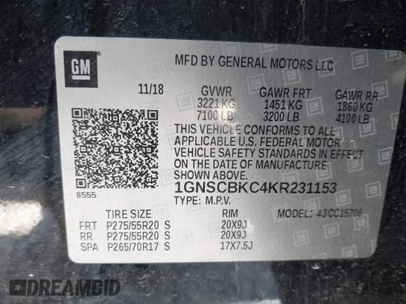 ✅ 2019 Chevrolet Tahoe LT • VIN: 1GNSCBKC4KR231153 • Lot: 42017325. Listed on IAAI with 116,960 mi. Free auction sales archive from the USA and detailed vehicle history report at DreamBid. Image 9.