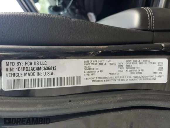 ✅ 2021 Dodge Durango SXT Plus • VIN: 1C4RDJAG4MC636812 • Lot: 84408495. Listed on Copart with Not provided. Free auction sales archive from the USA and detailed vehicle history report at DreamBid. Image 14.