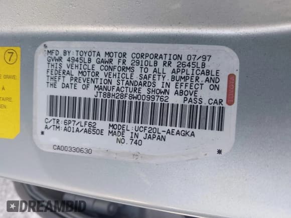 ✅ 1998 Lexus LS 400 • VIN: JT8BH28F8W0099762 • Lot: 43567249. Listed on IAAI with 196,174 mi. Free auction sales archive from the USA and detailed vehicle history report at DreamBid. Image 9.