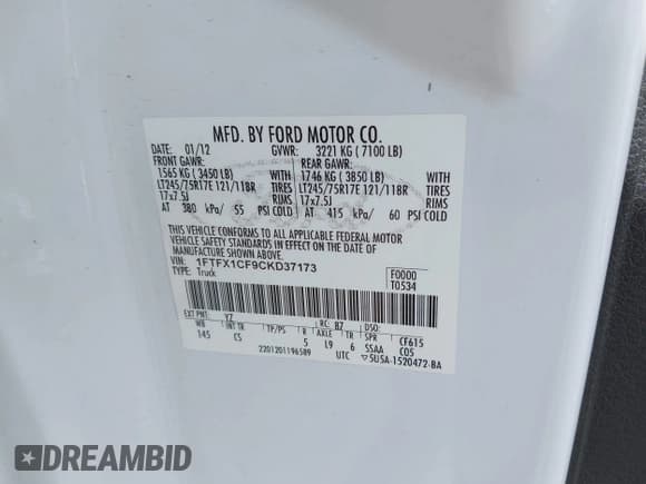 ✅ 2012 Ford F-150 XL • VIN: 1FTFX1CF9CKD37173 • Лот: 41986303. Опубликован ранее на IAAI с пробегом 213 919 миль. Бесплатный доступ к архиву аукционных продаж из США и подробный отчёт об истории автомобиля на DreamBid. Изображение 9.