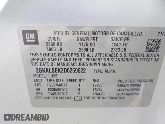 ✅ 2013 GMC Terrain SLE • VIN: 2GKALSEK2D6269622 • Lot: 42605995. Listed on IAAI with 168,635 mi. Free auction sales archive from the USA and detailed vehicle history report at DreamBid. Image 9.