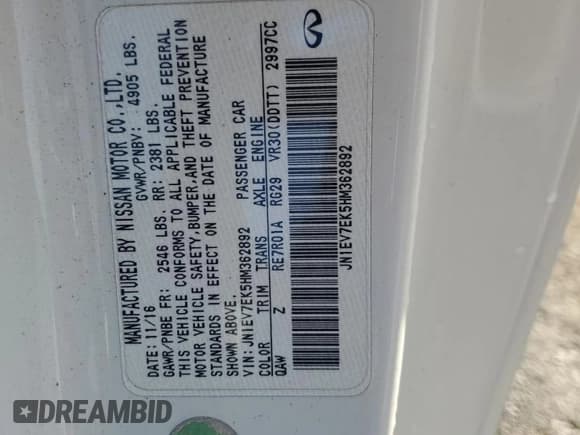 ✅ 2017 Infiniti Q60 Sport • VIN: JN1EV7EK5HM362892 • Лот: 54776955. Опубликован ранее на Copart с пробегом 110 430 миль. Бесплатный доступ к архиву аукционных продаж из США и подробный отчёт об истории автомобиля на DreamBid. Изображение 12.