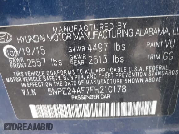 ✅ 2015 Hyundai Sonata SE • VIN: 5NPE24AF7FH210178 • Лот: 43225622. Опубликован ранее на IAAI с пробегом Не указан. Бесплатный доступ к архиву аукционных продаж из США и подробный отчёт об истории автомобиля на DreamBid. Изображение 9.