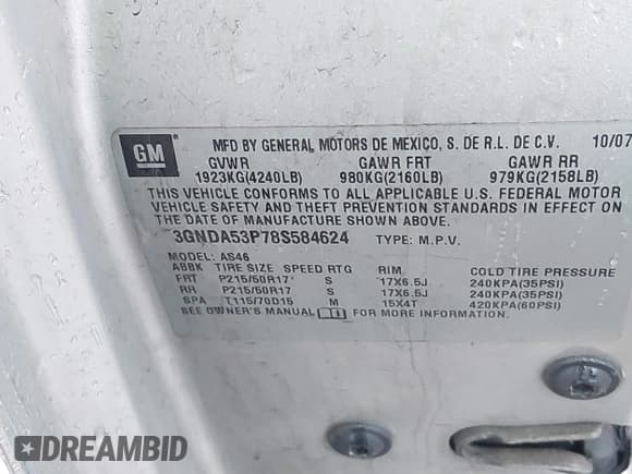 ✅ 2008 Chevrolet HHR LT • VIN: 3GNDA53P78S584624 • Lot: 41132084. Listed on IAAI with 215,721 mi. Free auction sales archive from the USA and detailed vehicle history report at DreamBid. Image 9.